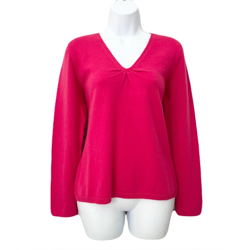 Vintage Talbots Raspberry Pink 100% Cashmere V-Neck Sweater, Size L